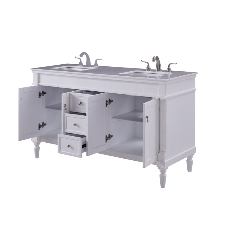 Ensemble de meuble-lavabo double 60 po Lexington, Blanc antique, Veines blanches / brunes