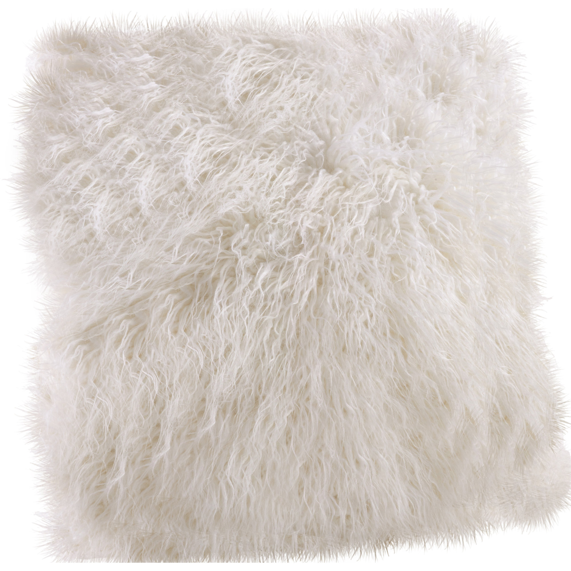 Faux Mongolian Collection Throw Pillow, 18"H x 18"W, Ivory