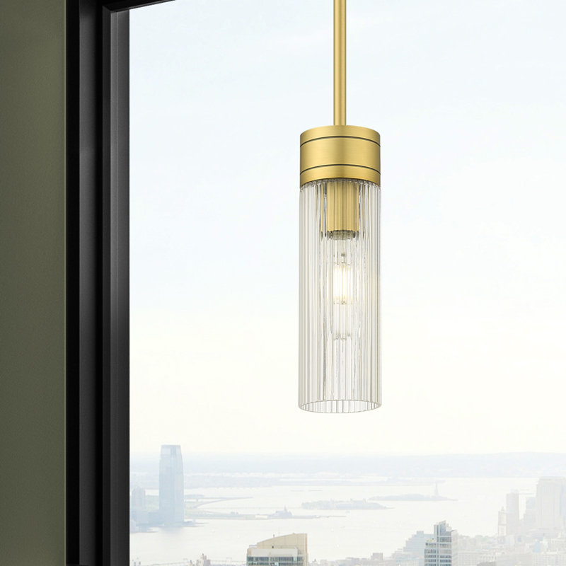 Ballston - Maliyah - 1 Light 3" Stem Hung Mini Pendant with 8"H Shade, 40.75" H x 3" W, Striped Clear, Brushed Brass