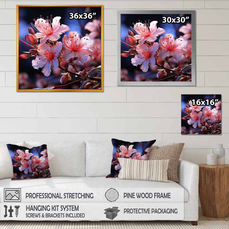 Rhododendron rose, beauté élégante sur toile, Cadre doré simple, H 16 po x l 16 po x P 1 po