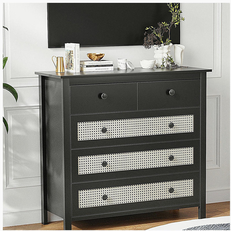Sideboard Buffet Cabinet with 4 Drawers,Modern Wooden Console Cabinet for Kitchen,Living Room, Dining Room, Hallway,Black