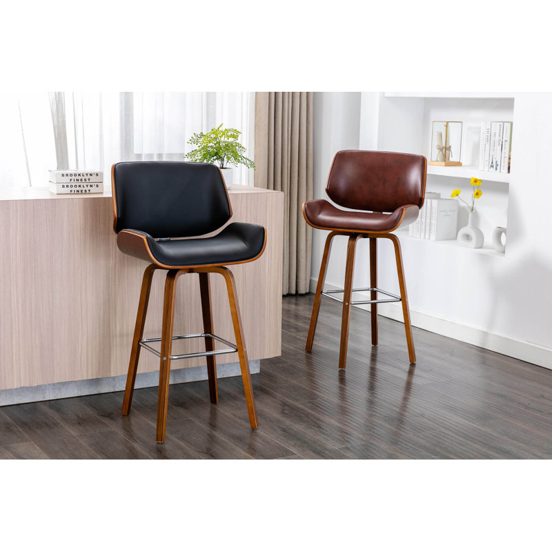 Derrion 76cm Swivel Faux Leather Bar Stool, Brown