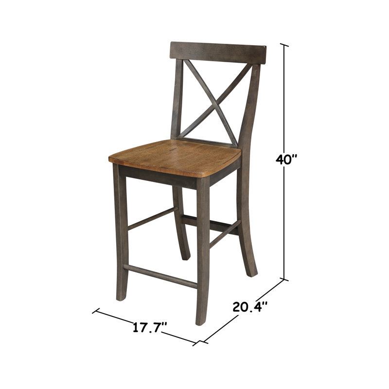 Tabouret de bar et de comptoir Guzik, Tabouret de comptoir (assise de 24 po de hauteur), Hickory / charbon délavé