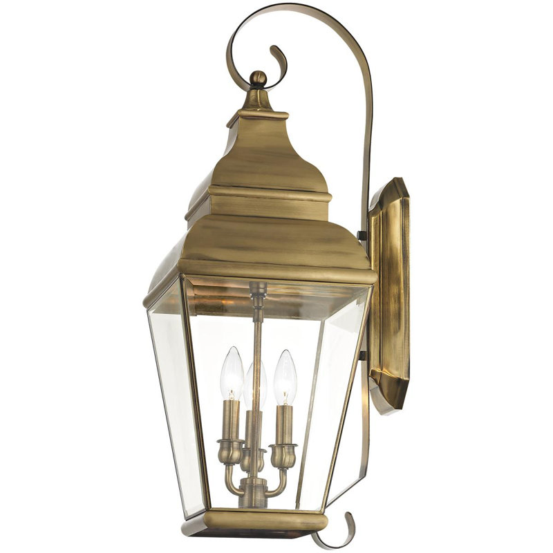 10-inch Outdoor Chain Lantern Pendant Lighting Fixture with Clear Water Glass Shade, Antique Brass