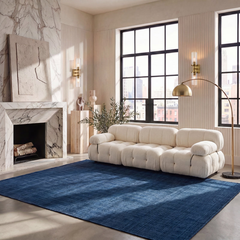 Laine tissée à la main Mirage Tapis d'intérieur en coton rayé, Rectangle 9' x 12'