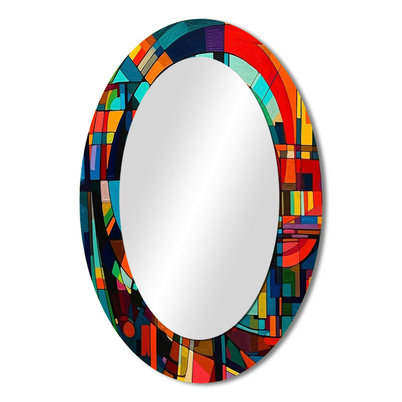 Orange Forces In Motion - Large Oval Wall Mirror On Metal, 36" x 24"