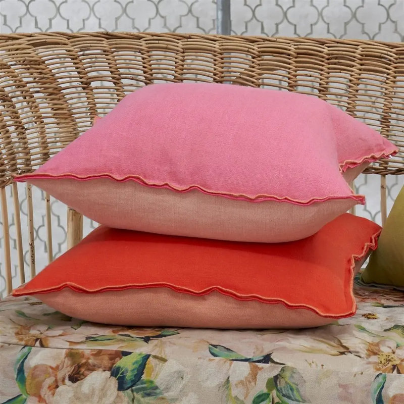 Brera Lino 100% Linen Decorative Pillow, Square 22", Hibiscus/Peach
