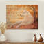 Loup en fleurs au coucher du soleil II - Art mural moderne en bois sur bois de pin naturel-556291854