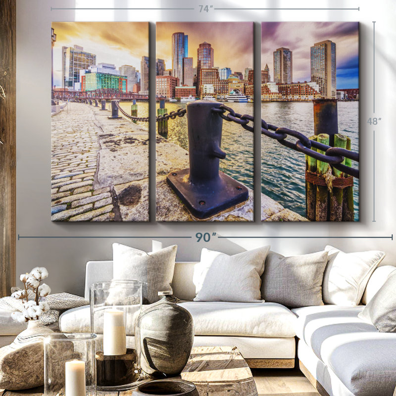 «Boston Massachusetts Harbor», 3 pièces, H 48 po x l 74 po