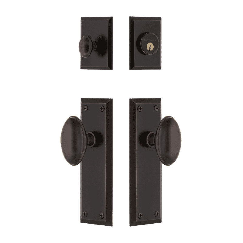 Nostalgic Warehouse New York Entry Set with Homestead Knob, Timeless Bronze, 2.375