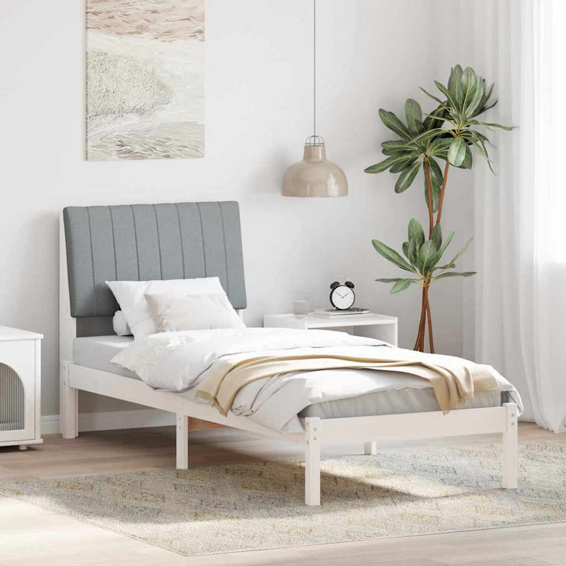 Solid Wood Bed Frame, 75 x 190cm, White/Light Grey