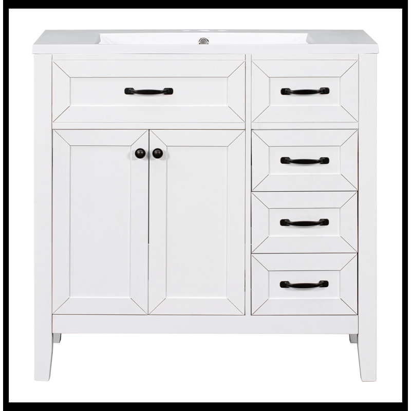 Ensemble de meuble-lavabo simple 35,98 po avec plateau en céramique Omani, Blanc