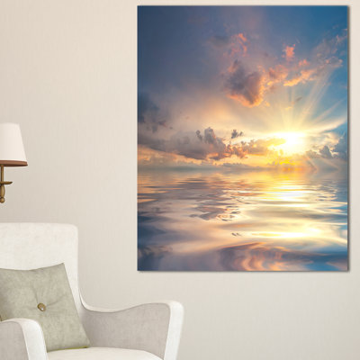 « coucher de soleil sur mer avec réflexion modern landscape », reproduction de photo sur toile tendue
