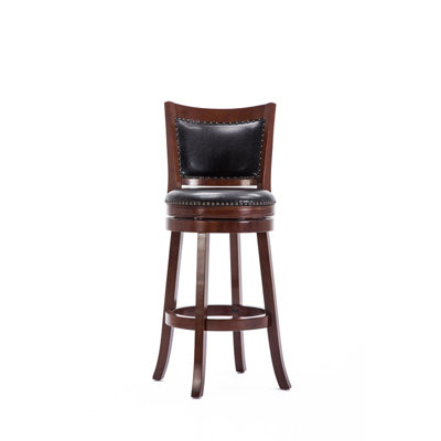 Pemberly Row Hardwood Bar Height Swivel Stool with Brass Nailhead in Cherry