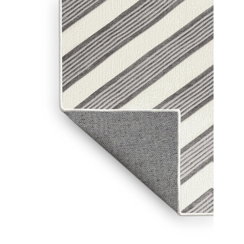  Tapis blanc lavé rayé gris clair, Rectangle 7 pi x 9 pi