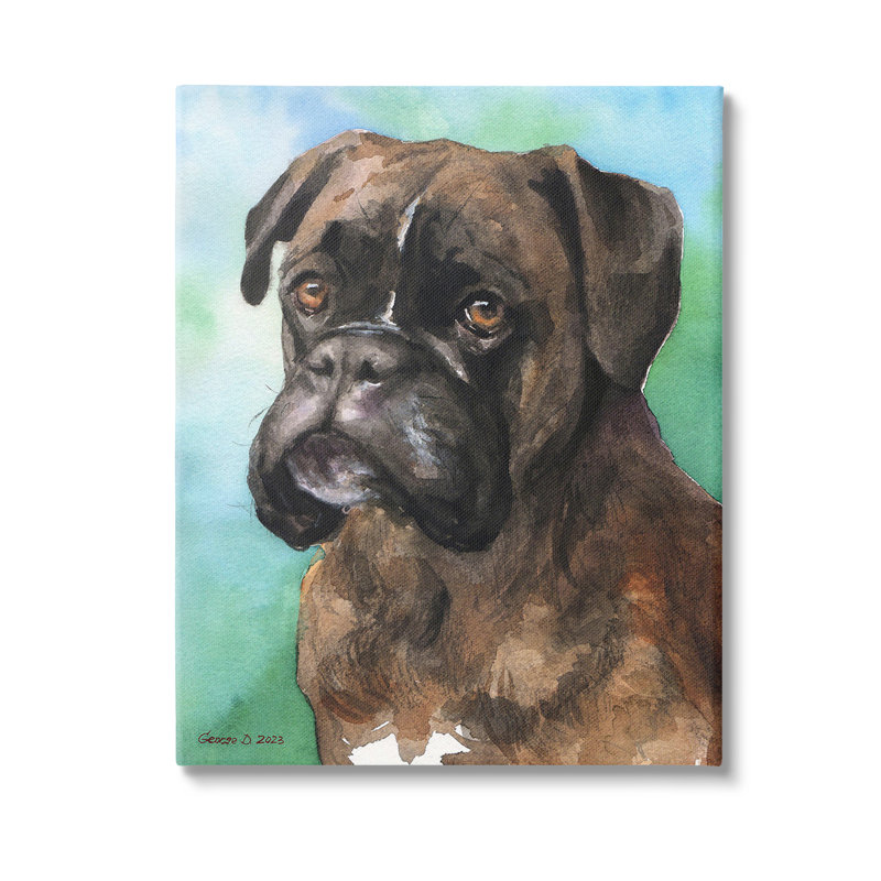«Boxer Dog Portrait», art mural sur toile par Georgedyachenkoart, H 48 po x l 36 po