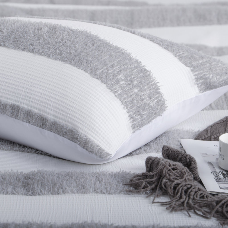 Queen White and Gray Microfiber Down Alternative Comforter Set