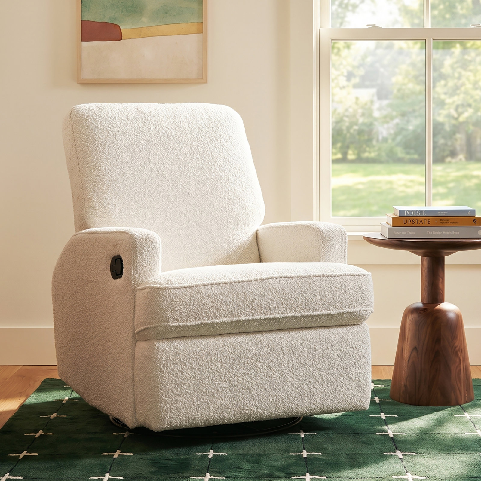 Tucker Swivel Glider, Cream Boucle