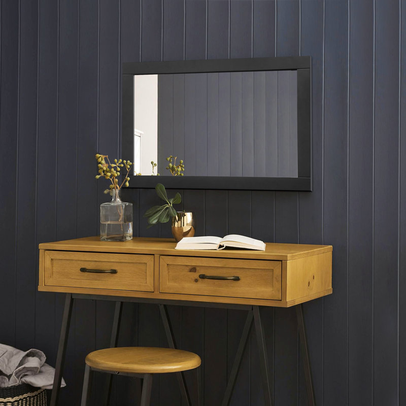 Akhari Wood Wall Mirror, 30" x 24", Soft Matte Black