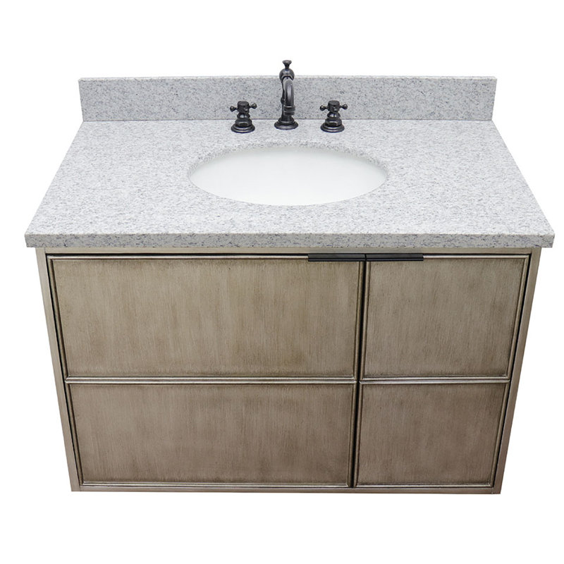 Ensemble de meuble-lavabo mural simple 37 po, Granite