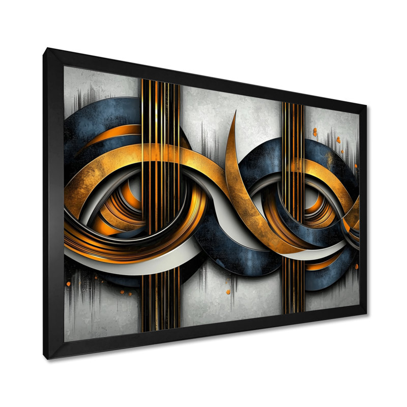 «Golden Luminous Core of Aqua I», art mural abstrait géométrique, Reproduction encadrée d'une seule photo sans pass, Noir