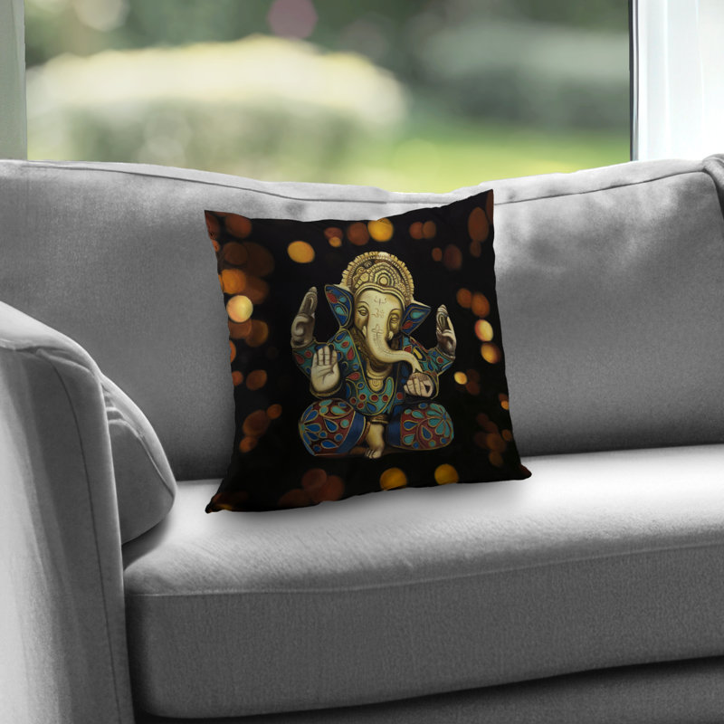 Ganesh Asian Elephant Poly Twill Throw Pillow - Home Decor
