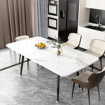 Furiphe Modern Sintered Stone Dining Table for 4 to 6, White Rectangular Kitchen Table by Furiphe