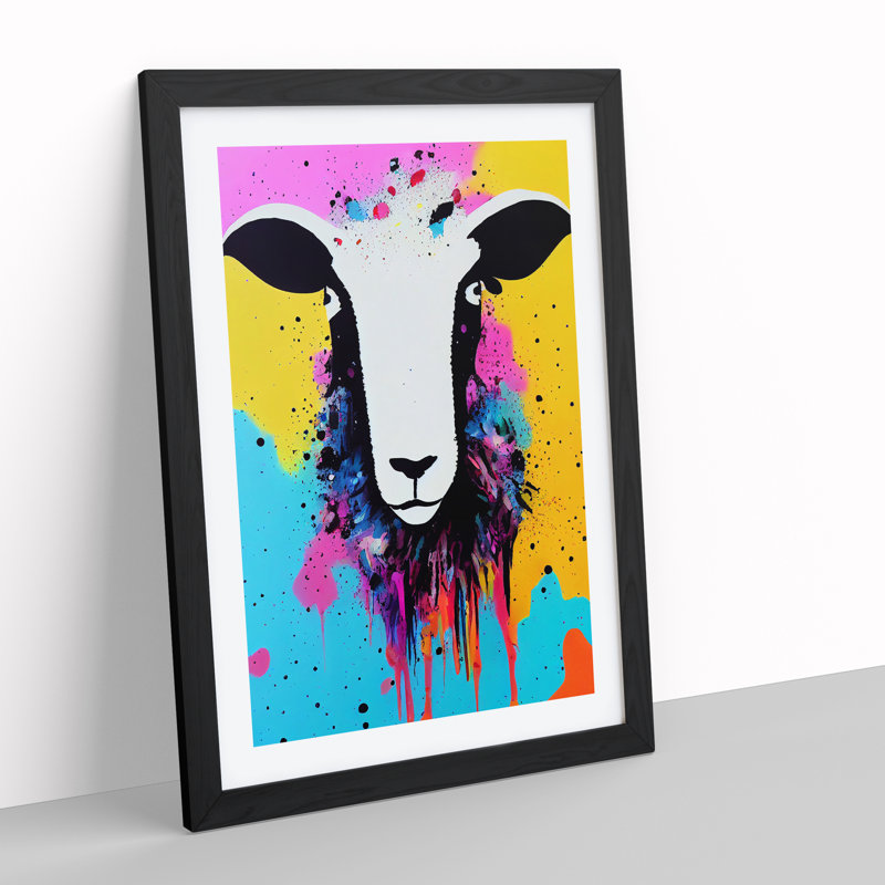Colourful Sheep No.4 - Picture Frame Graphic Art, Black, 64cm H x 46cm W x 2cm D