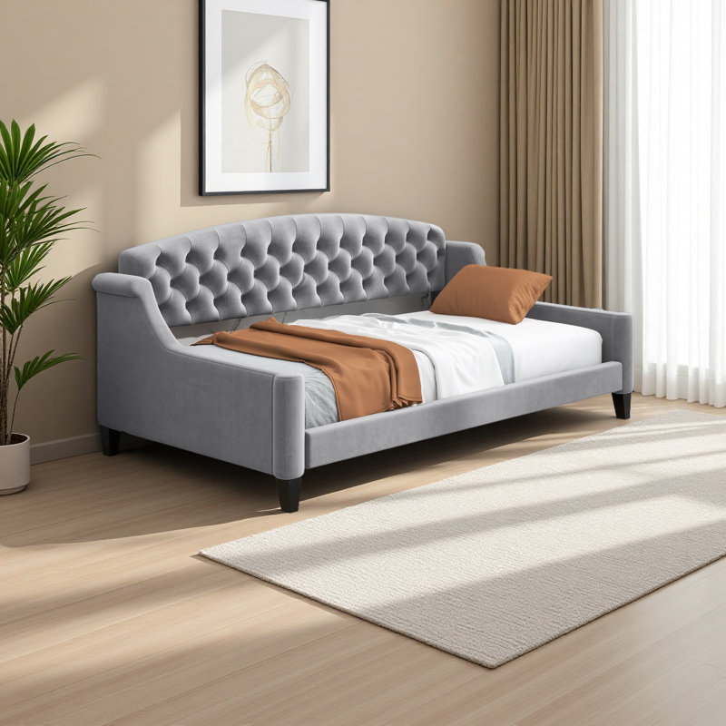 Lit de jour capitonné moderne de luxe, simple, Gris