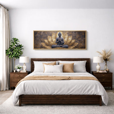 Golden Buddha Lotus Meditation Spiritual Zen Wall Decor Extra Large Pictures Framed Canvas Print Wall Art