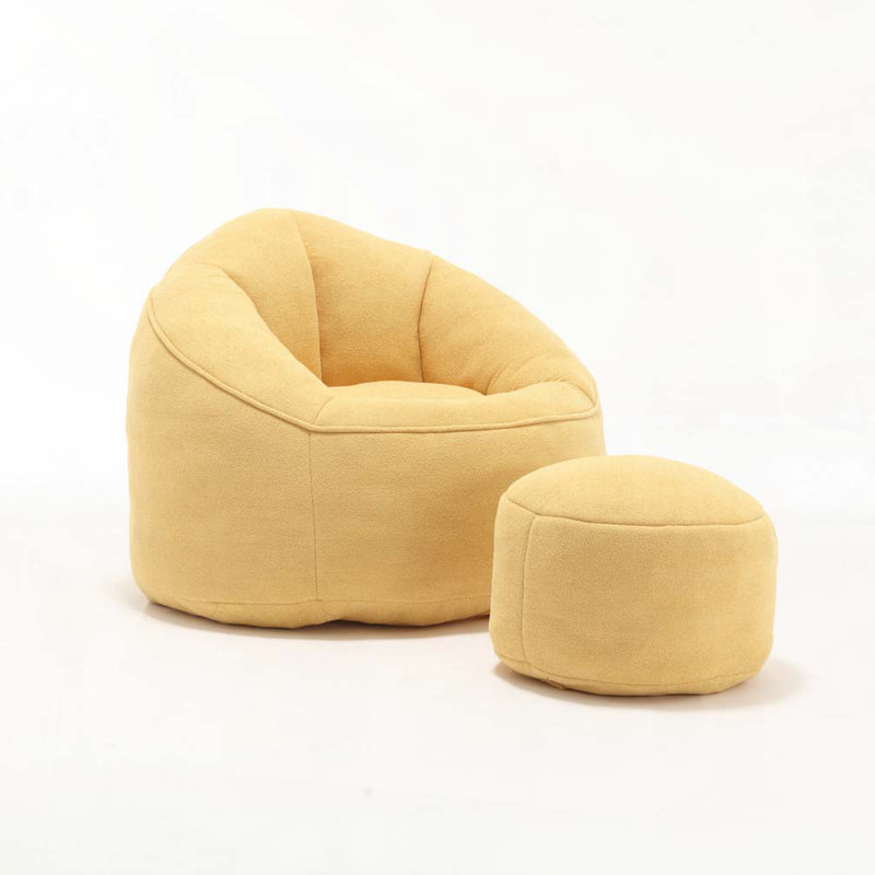 Fauteuil à billes rembourré avec repose-pieds, Jaune