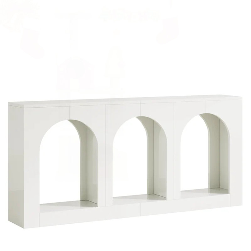 Élégante console arquée avec 3 tablettes de rangement, Blanc, Blanc, Blanc