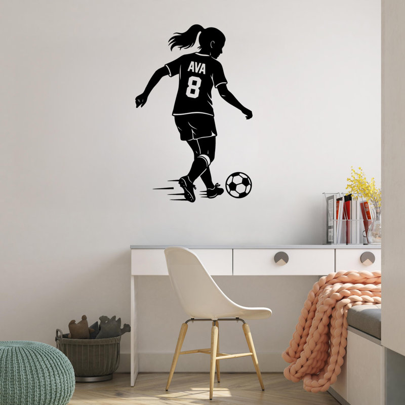 Autocollant mural de football personnalisé - autocollant de sport personnalisé pour les murs, les portes et les fenêtres, vinyle durable, installation et retrait simples, décoration de chambre, bonne idée de cadeau DS-28
