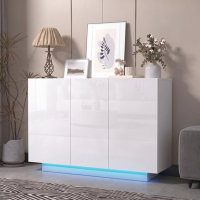 Modern 39.4" High Gloss Buffet Cabinet with LED Lights, White