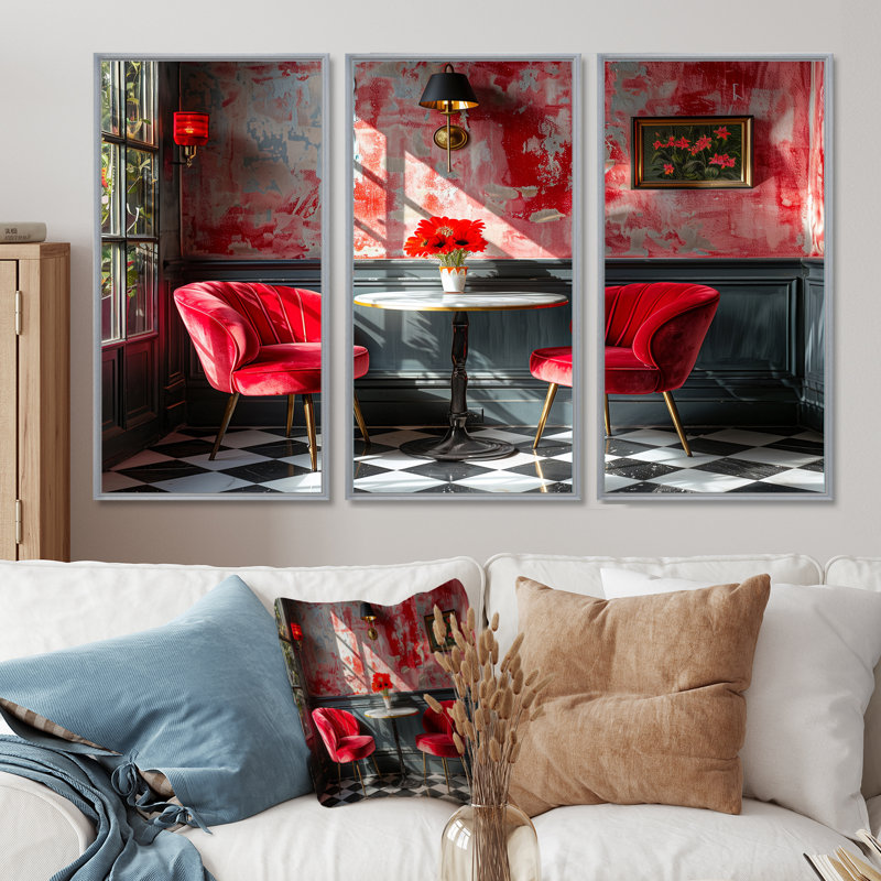 Red Gray Vintage Vibes Hotel - Ensemble de décoration murale pour hôtels et pavillons, H 28 po x l 36 po x P 1 po