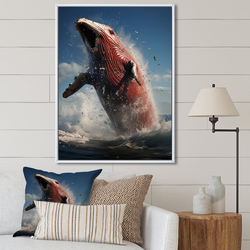 Reproduction d'art sur toile Coastal Whale, H 32 po x l 16 po, Cadre flottant blanc