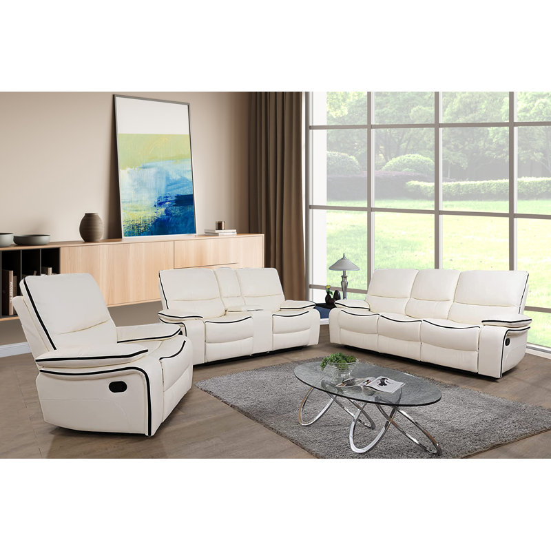 Ensemble de salon inclinable en similicuir 3 pièces avec console de rangement et porte-gobelets Aimeeleigh