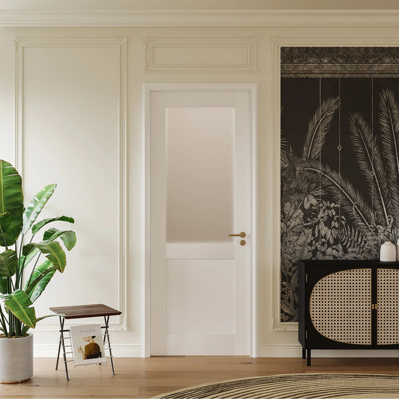 Panneau de porte semi-givré en verre massif - Intérieur en bois manufacturé blanc apprêté de taille standard, 32 po x 80 po