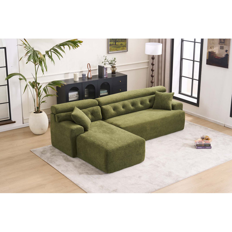 Luxueux canapé modulaire en L avec sièges profonds, accoudoirs larges et coussins pour un confort ultime, Vert antique