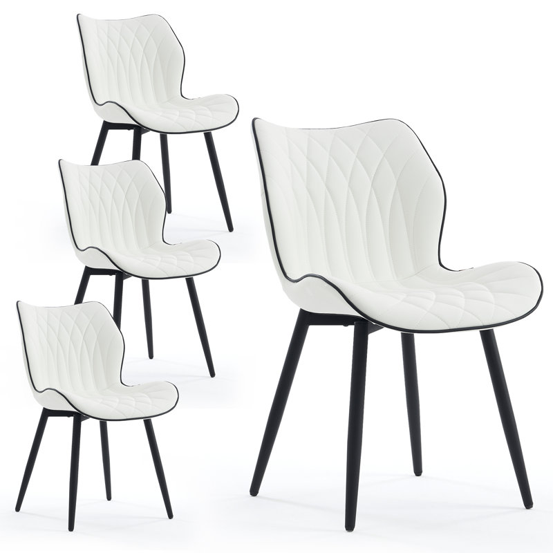Upholstered Dining Chairs Faux Leather Side Chair With Metal Frame, White
