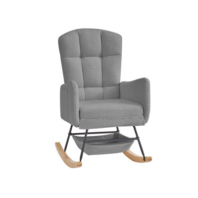 39.75" High Back Teddy Fabric Rocking Chair - Upholstered Accent Armchair With Solid Wood Legs - Modern Leisure Rocker For Living Room - Beige