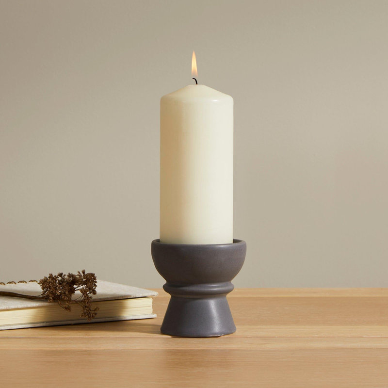 Nellija 2 Piece Ceramic Tabletop Candle Accessories Set, Grey
