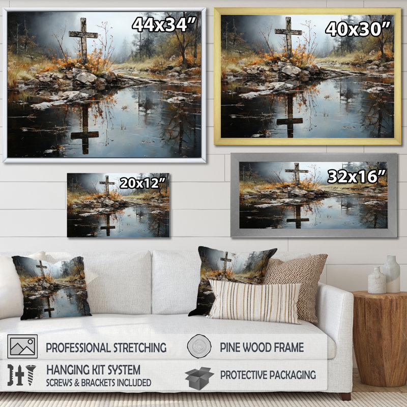 Art, toile, paysage, Cadre simple noir, H 16 po x l 32 po x P 1 po