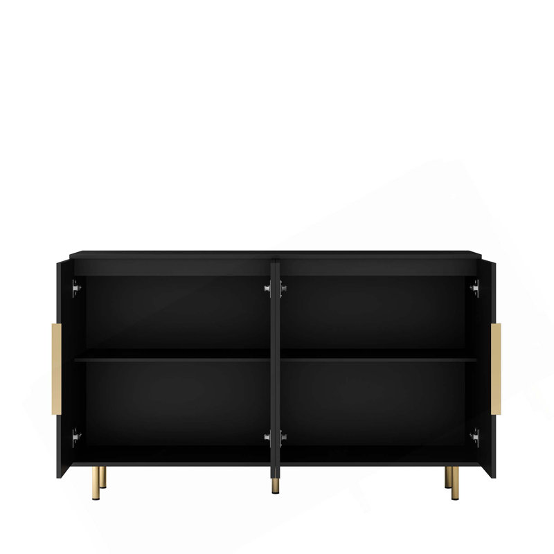 Buffet moderne avec rangement et tablettes réglables, Noir