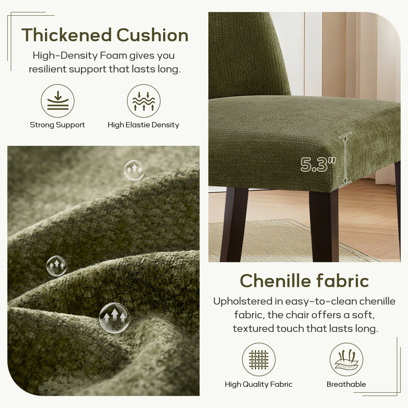 Chaise de salle à manger rembourrée sans accoudoirs avec dossier haut (ensemble de 6), Vert
