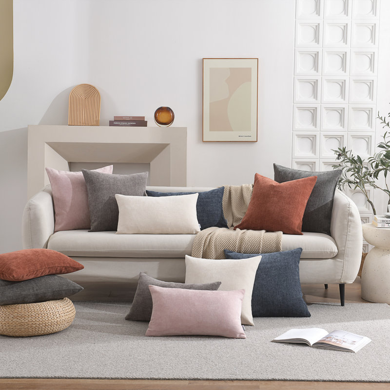 Soft Textured Slub Chenille Solid Cushion Cover Cozy Neutral Farmhouse Decorative Pillow Covers, Rectangular 12"H x 20"W
