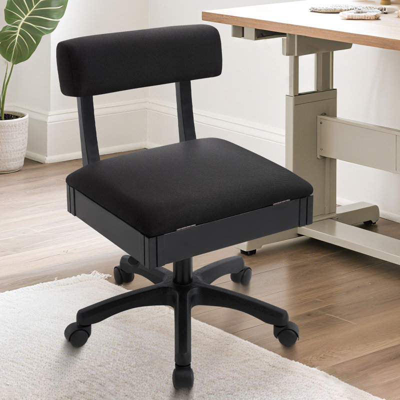 Chaise de couture Chaise roulante avec roues et support pour le dossier et rangement sous le siège, Noir