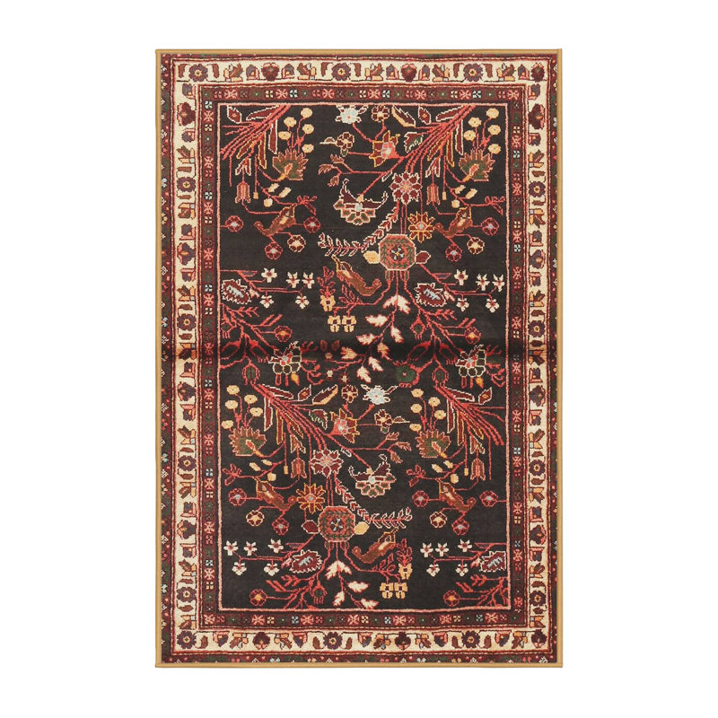 Tapis noir/beige traditionnel Fokko, Rectangle 2 pi x 4 pi