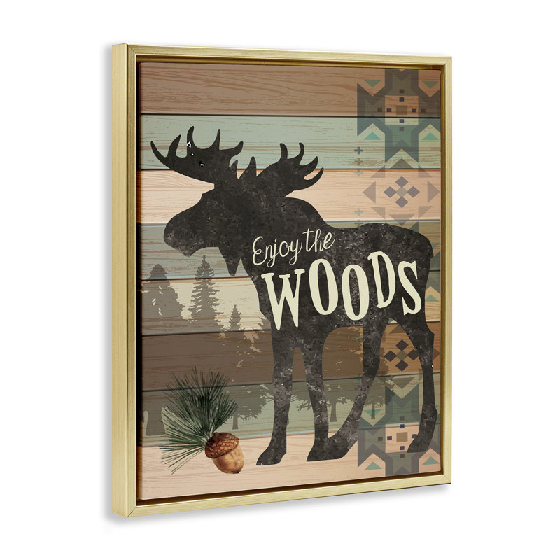 Orignal à motif Enjoy The Woods, H 21 po x l 17 po, Cadre flottant métallique doré