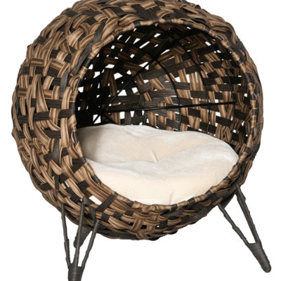 Maison de chaton en feuille de bananier tressée tissée à la main, lit surélevé avec coussin pour félins d'intérieur, coussin pour chat à trépied brun et en métal, animaux de compagnie, chats de moins de 11 livres, structure de couleur